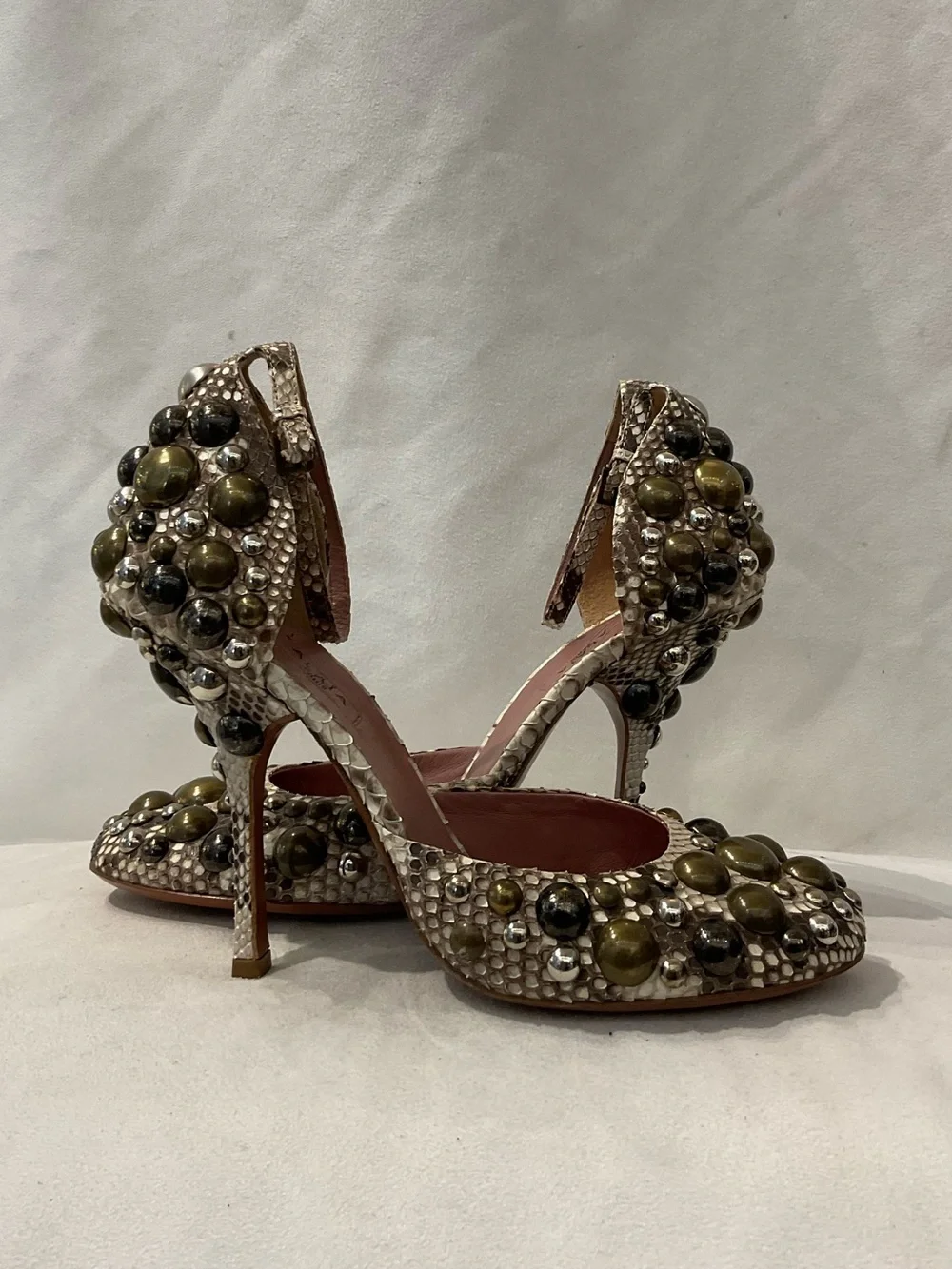 Alaïa Olive and Black Beaded Snakeskin Stiletto Heels